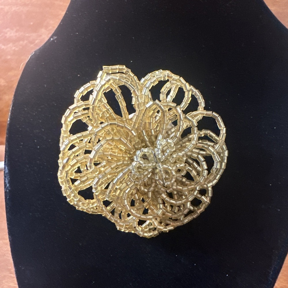 Talbots Brooch Beaded Gold-tone Pin 2.25 Great Condition VTG
